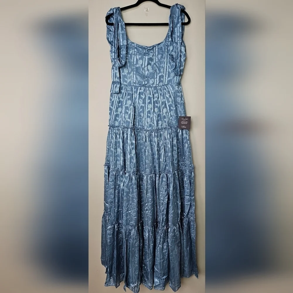 Lulus Picturesque Allure Slate Blue Sleeveless Jacquard Tie-Strap Maxi Dress - Picture 9 of 11